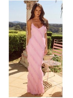 Runaway The Label Barlow Maxi Dress Soft Pink Frill Open Back